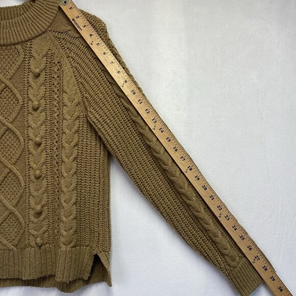 J.Crew Azra Cable Knit Pullover Sweater Women Medium Tan Mock Neck Wool Blend - Picture 5 of 16